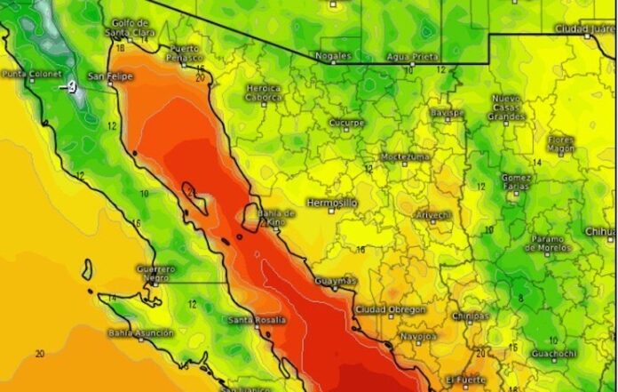 #Hermosillo Descenderá temperatura hasta los 8 grados en la sierra; frente frío a su paso por Sonora estará generando rachas de viento de hasta 60 kmh.