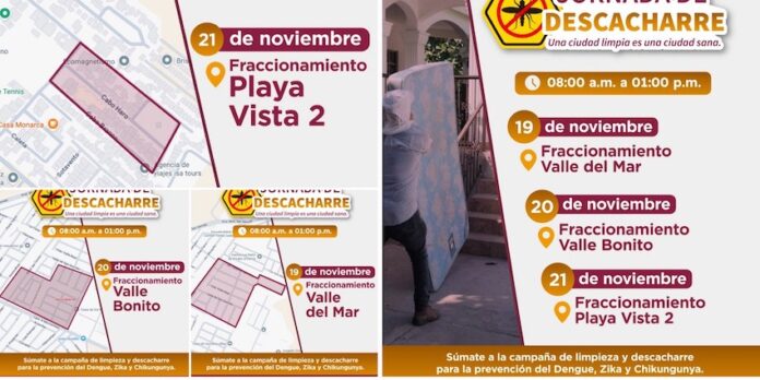 #Guaymas Mantiene el Ayuntamiento de Guaymas trabajos de la Jornada de Descacharre; se estará llevando a cabo en las colonias Valle del Mar, Valle Bonito y Playa Vista 2.