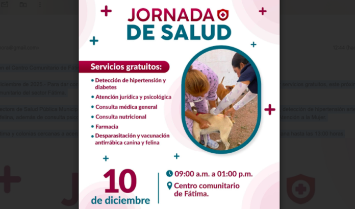 #Guaymas Habrá Jornada de salud en el Centro Comunitario de Fátima; para dar continuidad al trabajo preventivo en las colonias y comunidades así como proporcionar servicios gratuitos.