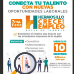 Invita Gobierno de Hermosillo a la Séptima Feria Hermosillo CRECE con Empleo; el 10 de diciembre se ofertarán casi 700 vacantes de diferentes giros.