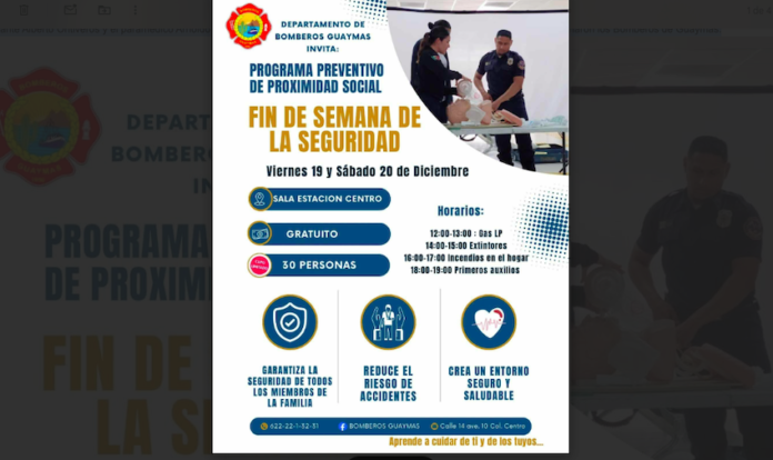 #Guaymas Ofrecen cursos para prevenir riesgos en el hogar; Programa Preventivo de Proximidad Social “Fin de Semana de la Seguridad”, que se llevará a cabo los días viernes 19 y sábado 20 de diciembre.