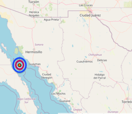 Tembló hoy frente a las costas de Guaymas