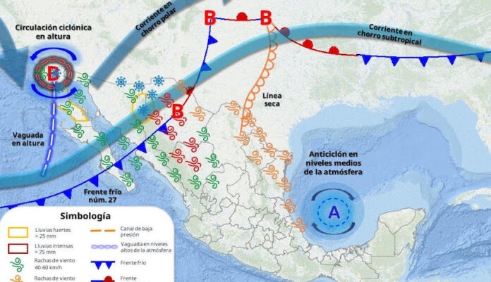 Frente frío número 27 ocasionara lluvias de ligeras a moderadas en Sonora