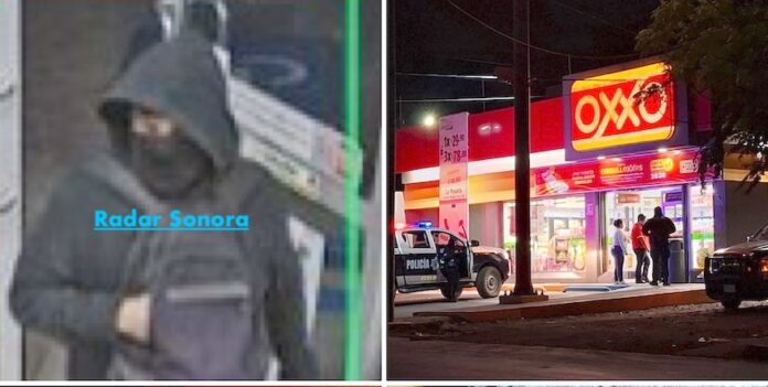 #Guaymas ¡No la hagas de panchos!; delincuente, encapuchado y cuchillo en manos, pide a cajero de Oxxo de la 10, le entregue todo el dinero de las ventas del día.