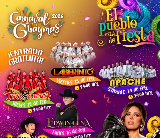 Presenta Ayuntamiento de Guaymas cartelera del Carnaval Guaymas “El Pueblo está de Fiesta”