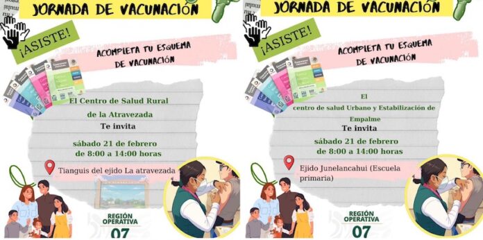#Empalme IMSS Bienestar realizará Jornada de Vacunación en Empalme y La Atravesada este 21 de febrero; con el objetivo de fortalecer la salud preventiva y completar los esquemas de vacunación de la población.