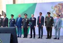 Rinden Durazo y Sheinbaum homenaje al lábaro patrio con toma de protesta a escoltas en enlace nacional