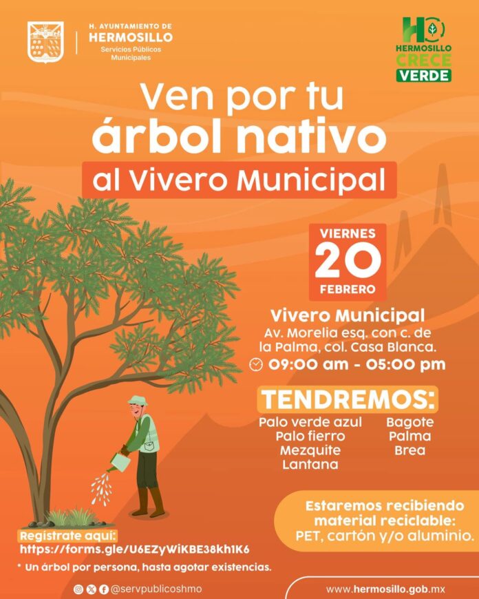Este viernes 20 el Vivero Municipal donará árboles nativos; en una jornada más para contribuir juntos a las y los ciudadanos a la reforestación de la ciudad.