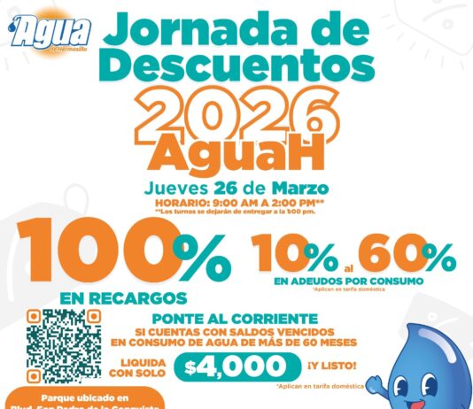 Realizará Agua de Hermosillo Jornada de Descuentos en adeudos este jueves 26 en colonia Las Lomas
