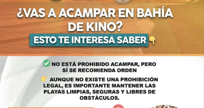 Promueve Gobierno de Hermosillo camping responsable en Bahía de Kino durante Semana Santa; autoridades invitan a disfrutar el periodo vacacional con orden, seguridad y respeto.