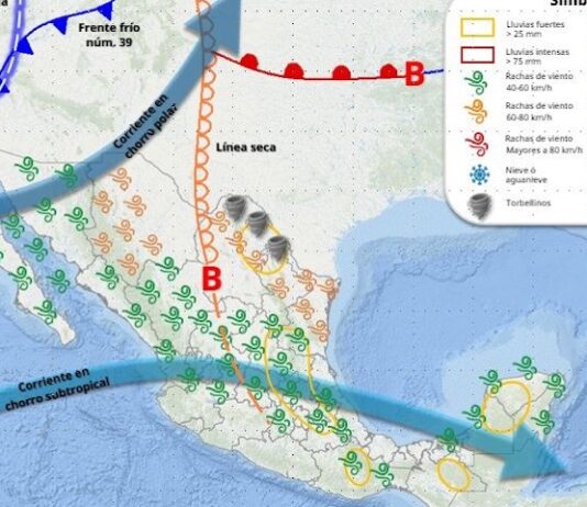 Durante la tarde noche de hoy, el frente frío núm. 39 ingresará al estado de Sonora