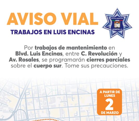 Dará Gobierno de Hermosillo mantenimiento en tramo de bulevar Luis Encinas entre Rosales y Revolución