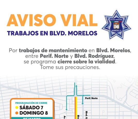 Realizará Gobierno de Hermosillo mantenimiento de bulevar Morelos entre Periférico Norte y bulevar Rodríguez