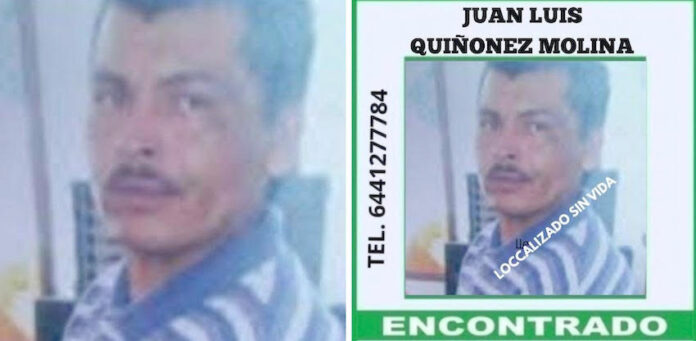 A casi 8 años de su desaparición, ¡vuelve a casa; no como la familia hubiera querido!; descanse en paz Juan Luis Quiñones Molina; condolencias a sus familiares.