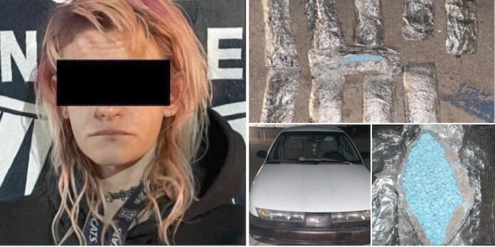 Mujer estadounidense detenida en posesión de 5 kilos de fentanilo; transportaba la droga a bordo de un automóvil tipo sedán, en color blanco; fue identificada con el nombre de Ashley ‘N’.