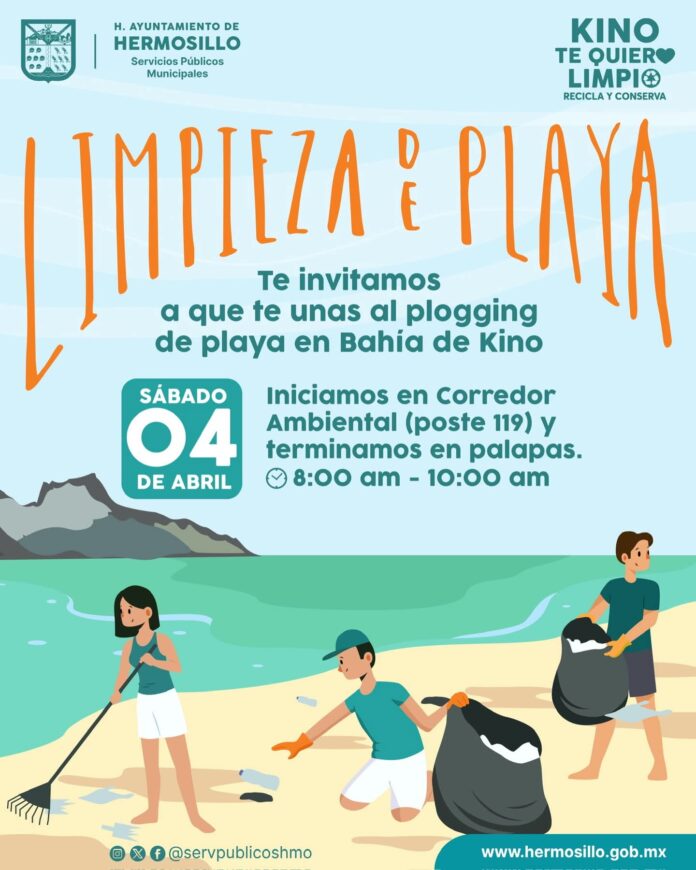 Invita Gobierno de Hermosillo a participar este sábado 4 en Plogging en Bahía de Kino; será una oportunidad para combinar la activación física con la concientización sobre lo importancia de las playas limpias.