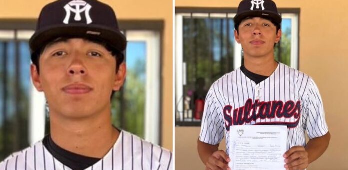 Firma alumno de Cobach con Sultanes de Monterrey; Jesús Airán Torres Gutiérrez, pitcher derecho de 17 años de edad, del plantel Pueblo Yaqui.