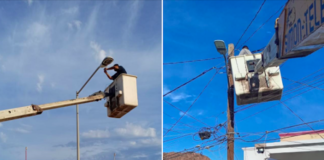 Mantiene Ayuntamiento de Guaymas trabajos permanentes de reparación de luminarias en distintos sectores del municipio