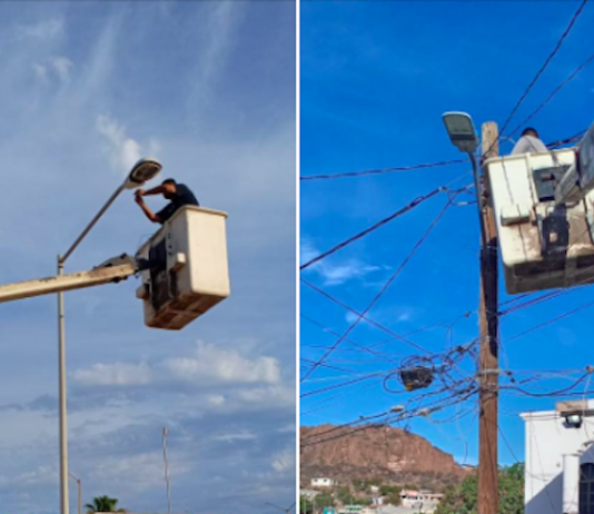 Mantiene Ayuntamiento de Guaymas trabajos permanentes de reparación de luminarias en distintos sectores del municipio