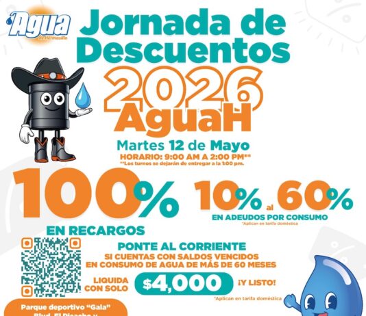 Acercará Agua de Hermosillo jornada de descuentos en Gala Residencial este martes 12 de mayo
