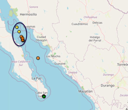 Enjambre de temblores frente a las costas de Guaymas