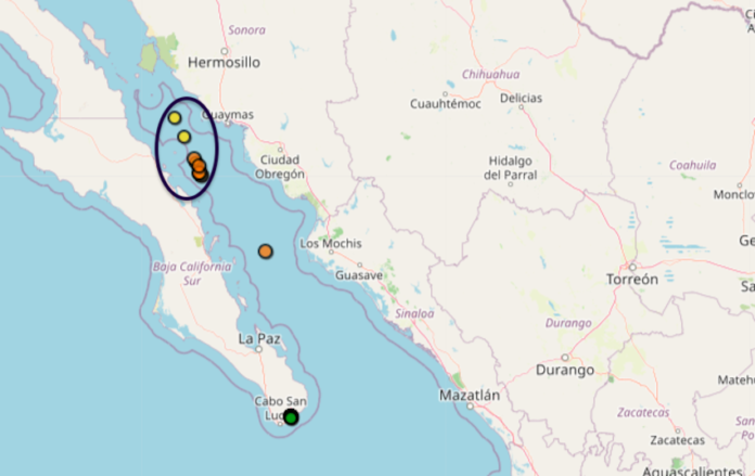 #Guaymas: Enjambre de temblores frente a las costas de Guaymas; se registran un total de 9 sismos en menos de 24 horas.