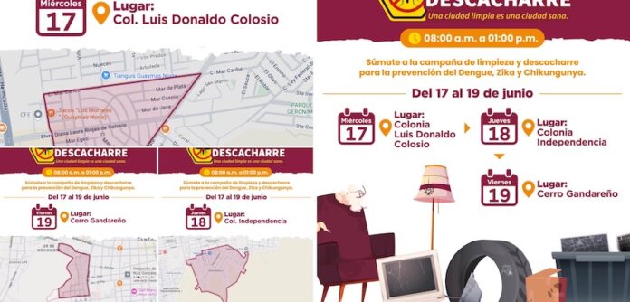 Jornada de Descacharre en tres sectores; para dar continuidad a los trabajos preventivos y evitar casos de dengue, zika y chikungunya.