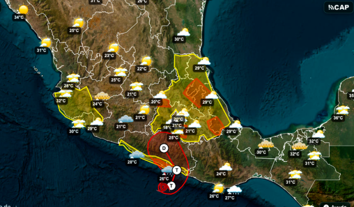 Se forma la tropical Dos-E en costas del Pacífico; evolucionará a tormenta tropical; llaman a extremar medidas de prevención ante los efectos de la depresión; se prevé que el sistema ingrese a tierra durante la noche de hoy o la madrugada de mañana, lunes.