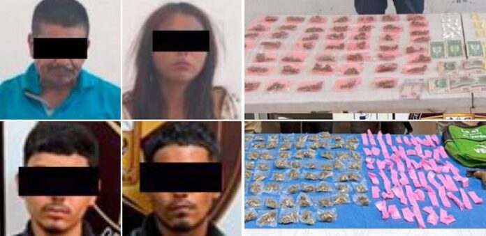Cuatro detenidos con droga y arma de fuego; resultado de operativos conjuntos de los tres niveles de gobierno.