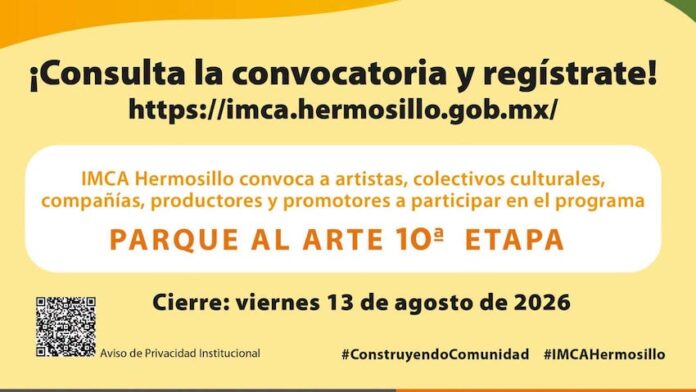 Invita Gobierno de Hermosillo a formar parte de la décima edición de Parque al Arte; la convocatoria permanecerá abierta hasta el 13 de agosto para artistas, muralistas y talleristas de Hermosillo.