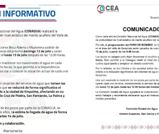 ¡No habrá agua domingo y lunes en Guaymas-Empalme!