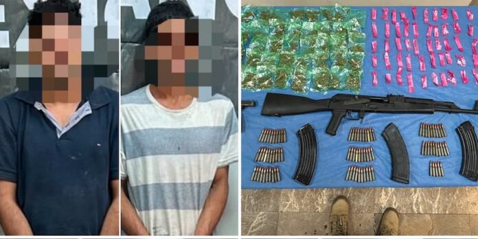 Detienen a dos sujetos y aseguran drogas y armas; resultado de operativo llevado a cabo en Ciudad Obregón.
