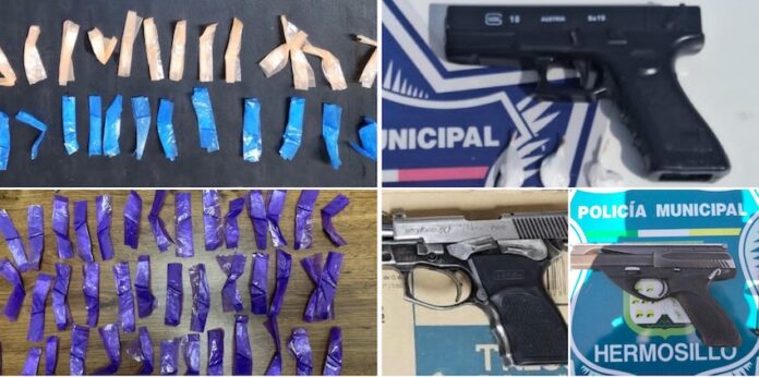 Aseguran tres armas de fuego y 186 dosis de droga; resultado de operativos de una semana en la ciudad capital.