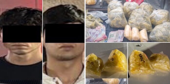 Dos jóvenes detenidos en posesión de droga; les fueron asegurados tres celulares, dinero en efectivo y un vehículo.