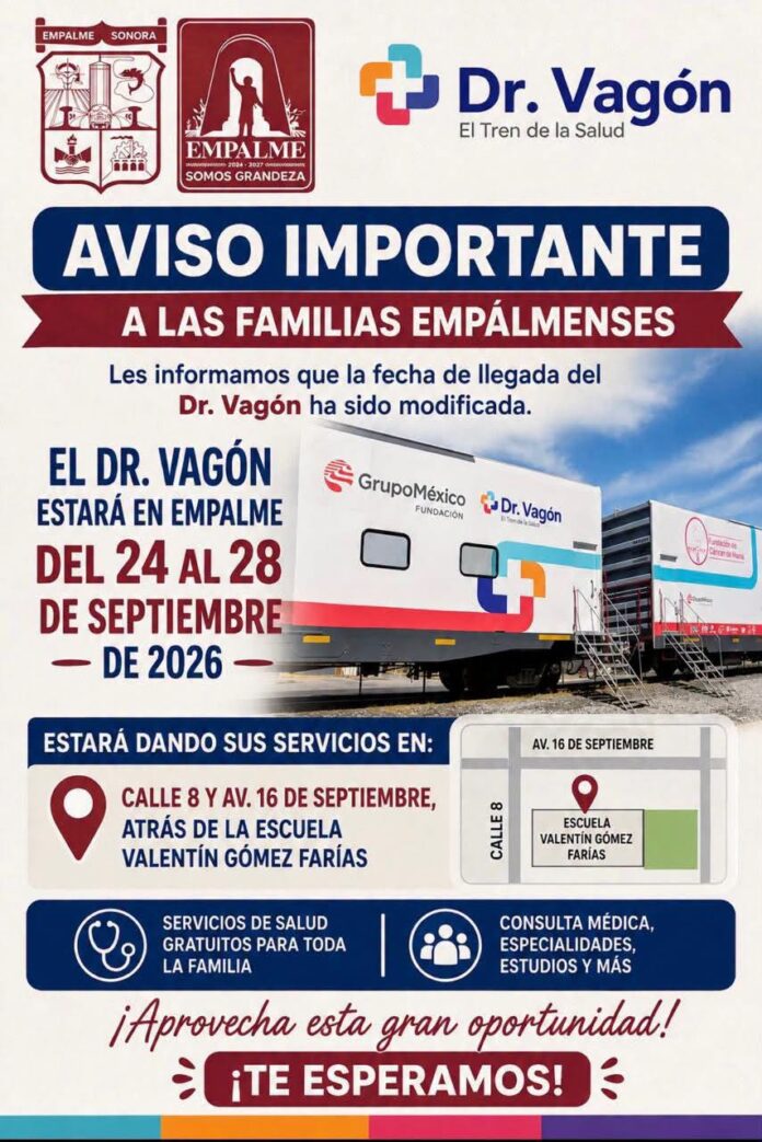 Confirman regreso del Dr. Vagón a Empalme; brindará servicios gratuitos en septiembre; como resultado de las gestiones realizadas por el presidente municipal Luis Fuentes Aguilar.