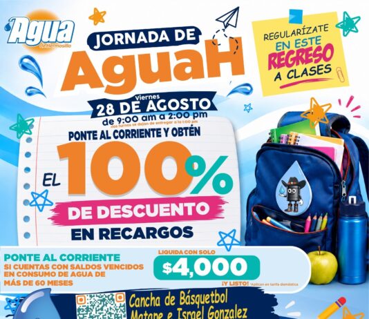 Realizarán Jornada de AguaH este viernes 28 de agosto con descuentos en recargos