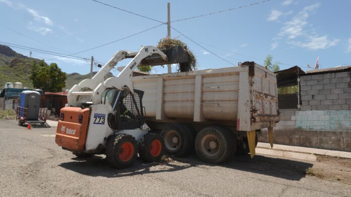 Lleva Ayuntamiento jornada integral de limpieza y mejoramiento urbano a Ocotillo 1; con la participación coordinada de personal de Servicios Públicos Municipales, Infraestructura Urbana y del programa de Empleo Temporal.