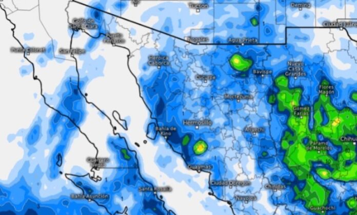 Continúa monzón mexicano favoreciendo con fuertes tormentas; se esperan lluvias de 25 a 75mm con descargas eléctricas y rachas de viento fuertes.