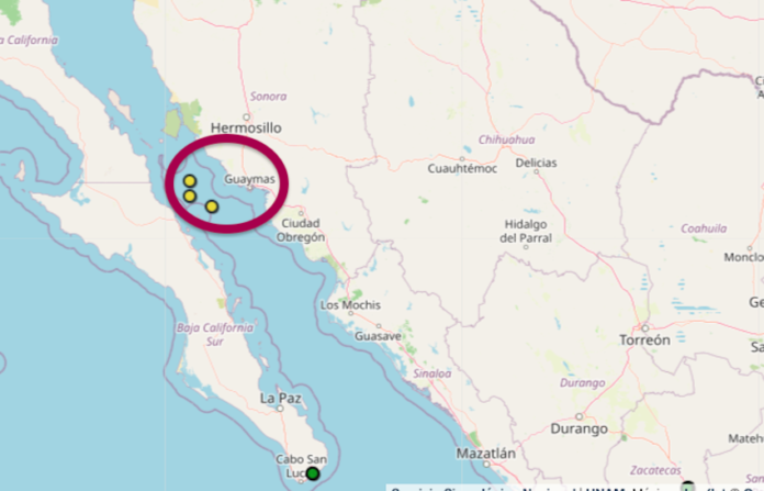 Tres temblores frente a las costas de Guaymas; se registraron en menos de 24 horas, en aguas del Golfo de California, informa el SSN.