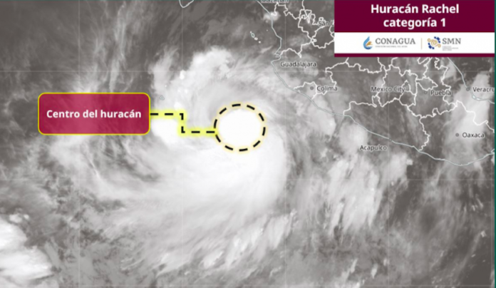 Rachel se intensificó a huracán categoría 1; su circulación generará lluvias intensas en regiones de Jalisco, Colima, Michoacán y Guerrero.