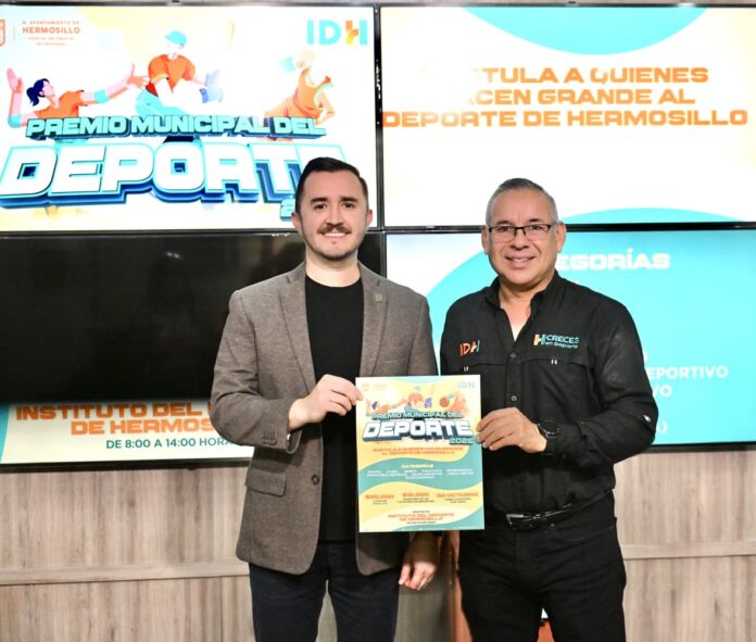 Anuncia Gobierno de Hermosillo convocatoria para Premio Municipal del Deporte 2026; el Instituto del Deporte de Hermosillo invita a atletas, entrenadores, promotores y patrocinadores a postularse para recibir el máximo galardón deportivo de la ciudad.