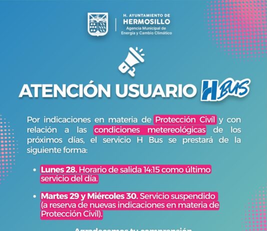 Ajusta H Bus servicio a estudiantes como medida preventiva ante condiciones meteorológicas por huracán ‘Polo’