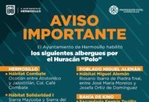 Reitera Ayuntamiento de Hermosillo disposición de albergues por efectos del huracán ‘Polo’