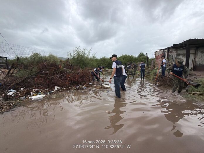 Activan el Plan Marina en su Fase de Auxilio en Empalme, ante fuerte lluvias; áreas de mayor afectación: Bellavista, Pitic, Rony, Pesqueira, el Sahuaro y Moderna Norte.