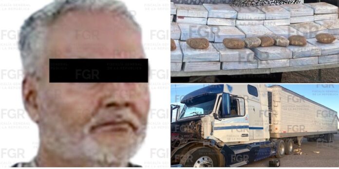 Trailero detenido transportando 100 kilos de metanfetamina; venía viajando de Guadalajara con destino a Mexicali; fue sorprendido en la carretera.