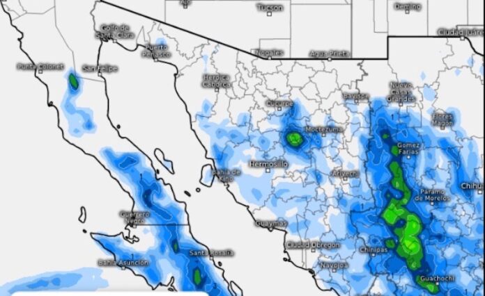 #Sonora: Existe posibilidad de lluvias ligeras con puntuales moderadas y tormentas; en el centro, sur y oriente de la entidad, principalmente durante las tardes y noche.