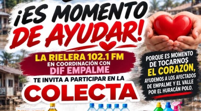 Realizan colecta de víveres para familias afectadas por ‘Polo’; coordinan esfuerzos para esta cruzada DIF Municipal y La Rielera.