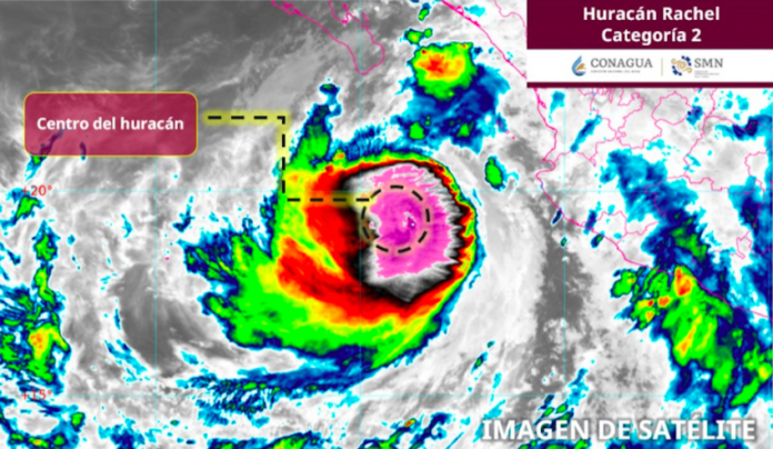 Rachel se intensificó a huracán categoría 2 en el Pacífico; se pronostican lluvias muy fuertes en zonas de Baja California Sur, Sinaloa y Jalisco.