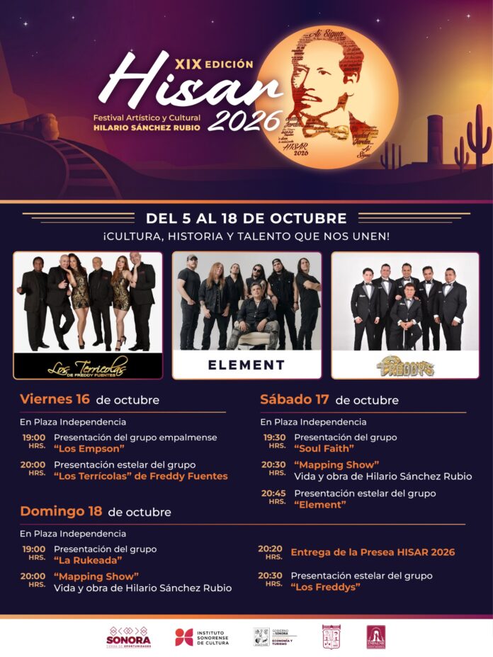 Invita Gobierno de Empalme al cierre del Festival HISAR 2026 con agrupaciones de reconocimiento nacional e internacional.